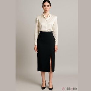 NWT Liz Claiborne Collection executive chic Wool Midi skirt with Front slit - 6